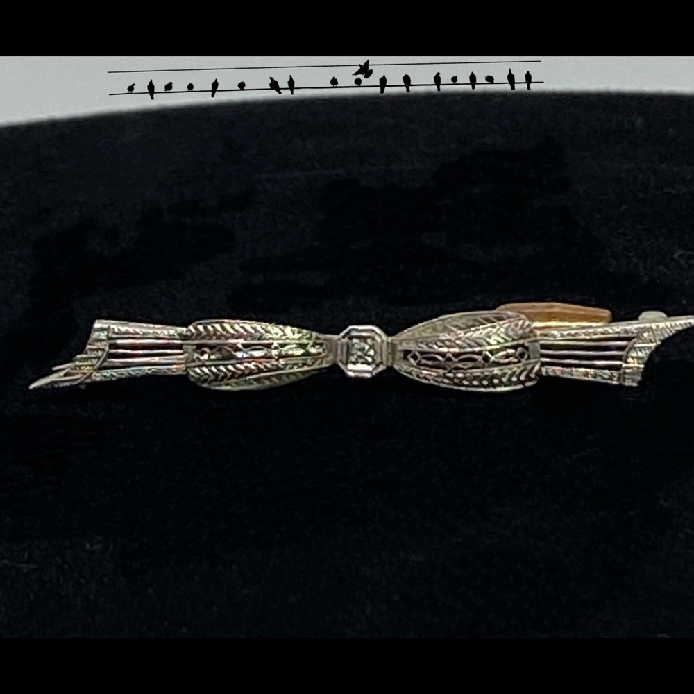 Art Deco Filigree Long Panel Diamond 14K Brooch - Picture 3 of 3